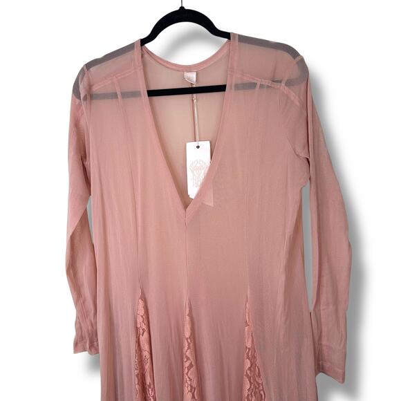 We Are HAH (Hot As Hell) Mama C Long Sleeve Copper Rose Sheer Lace Maxi Dress - Picture 5 of 11